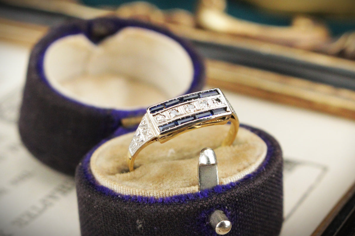 ANTIQUE ART DECO c1920 SAPPHIRE & DIAMOND RING 18ct GOLD
