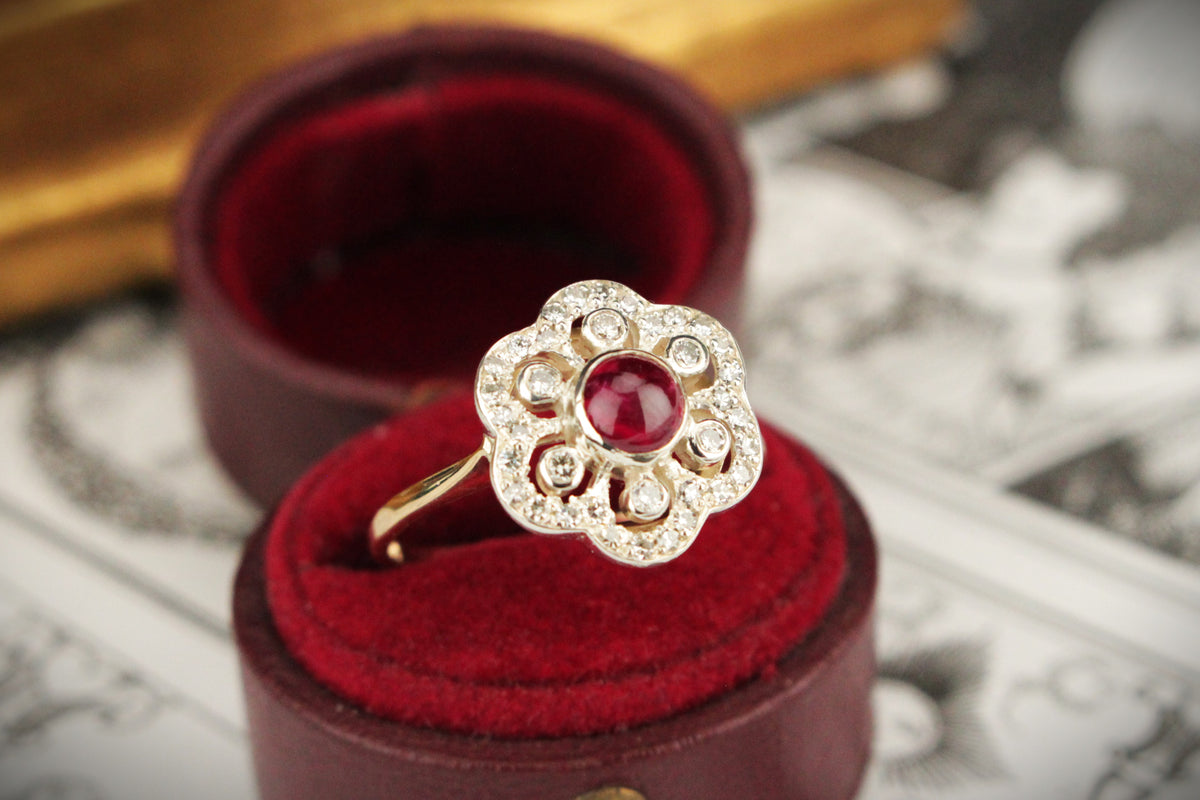 ANTIQUE ART DECO c1920 RED SPINEL &amp; DIAMOND RING 15ct GOLD