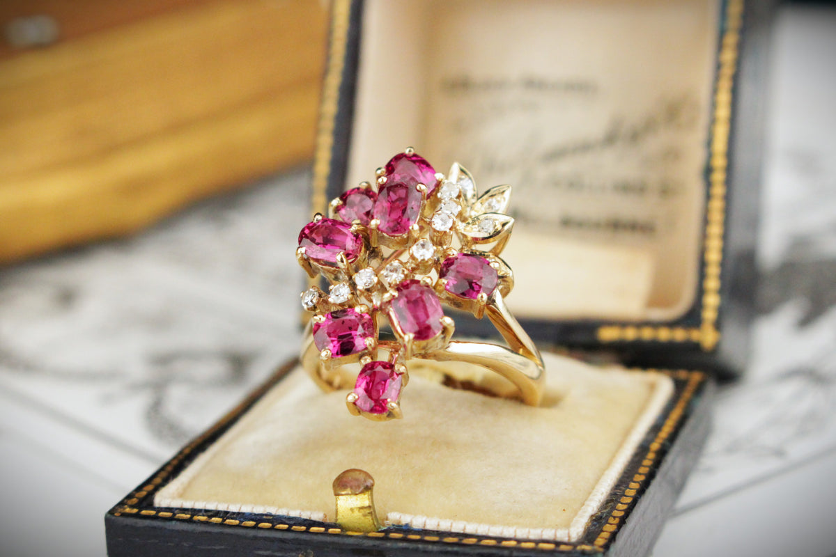 VINTAGE c1940 RUBY &amp; DIAMOND RING 14ct GOLD