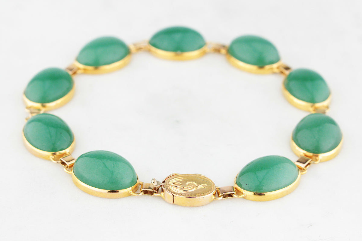 VINTAGE c1940 AVENTURINE QUARTZ BRACELET 14ct GOLD