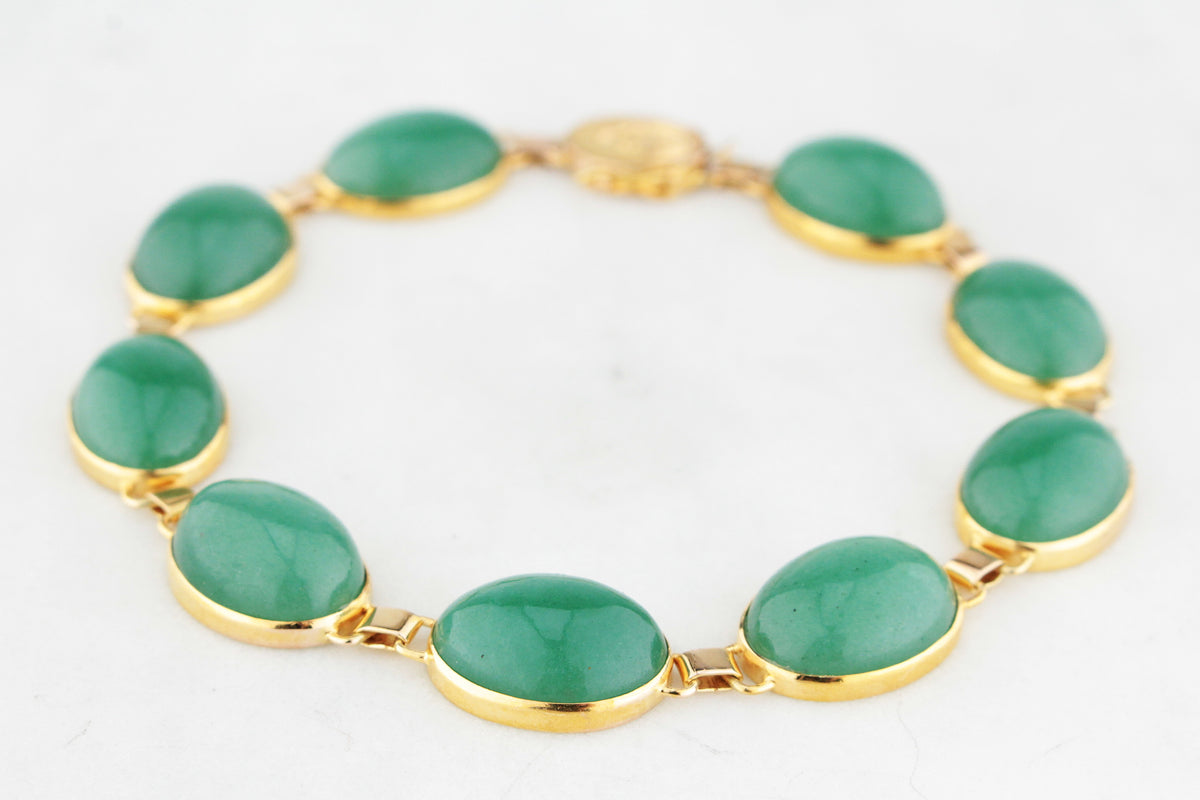 VINTAGE c1940 AVENTURINE QUARTZ BRACELET 14ct GOLD