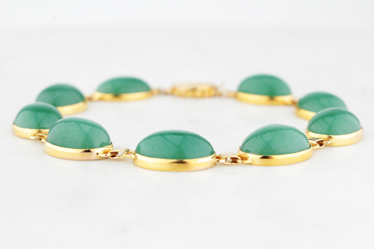 VINTAGE c1940 AVENTURINE QUARTZ BRACELET 14ct GOLD