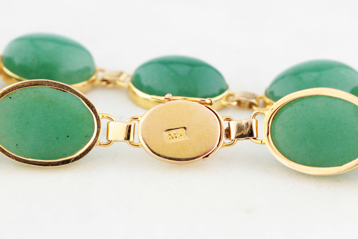 VINTAGE c1940 AVENTURINE QUARTZ BRACELET 14ct GOLD