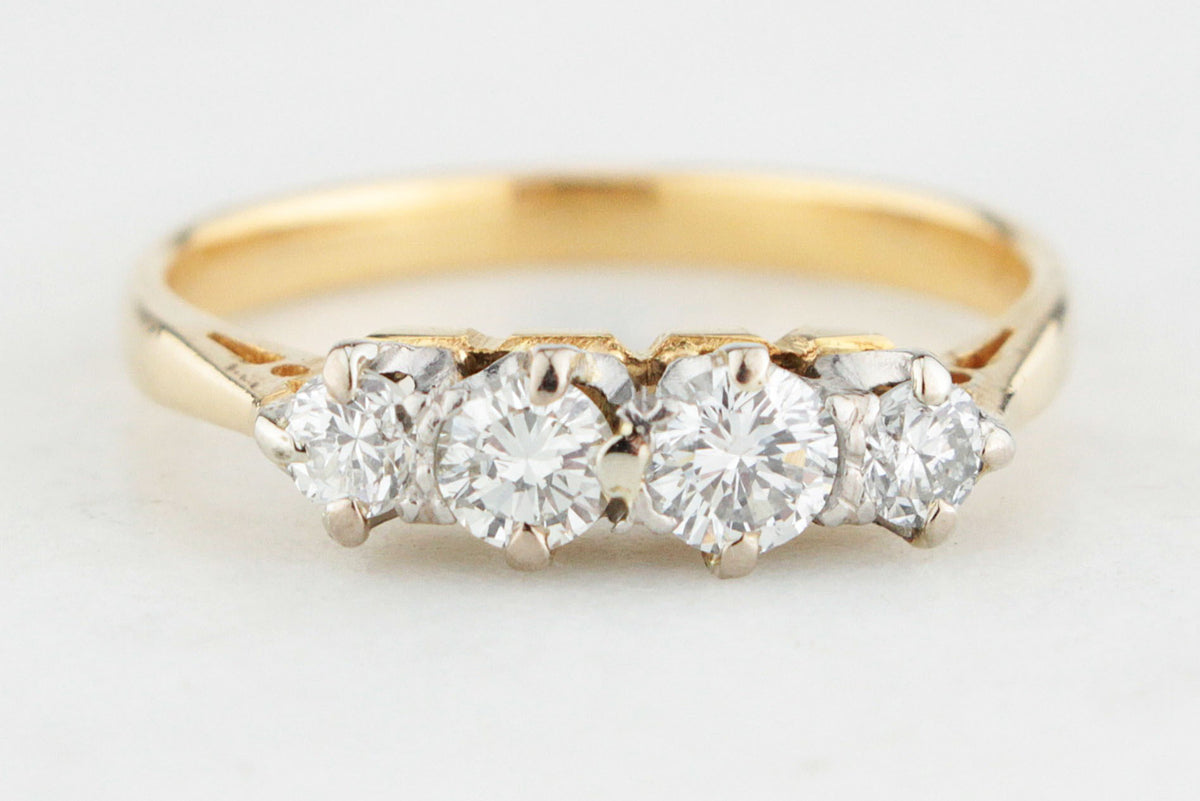 VINTAGE c1940 FOUR STONE .47ct DIAMOND RING 18ct GOLD