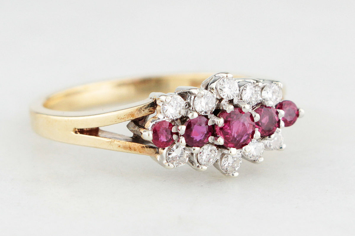 RETRO PIGEON BLOOD RUBY &amp; DIAMOND RING 9ct GOLD