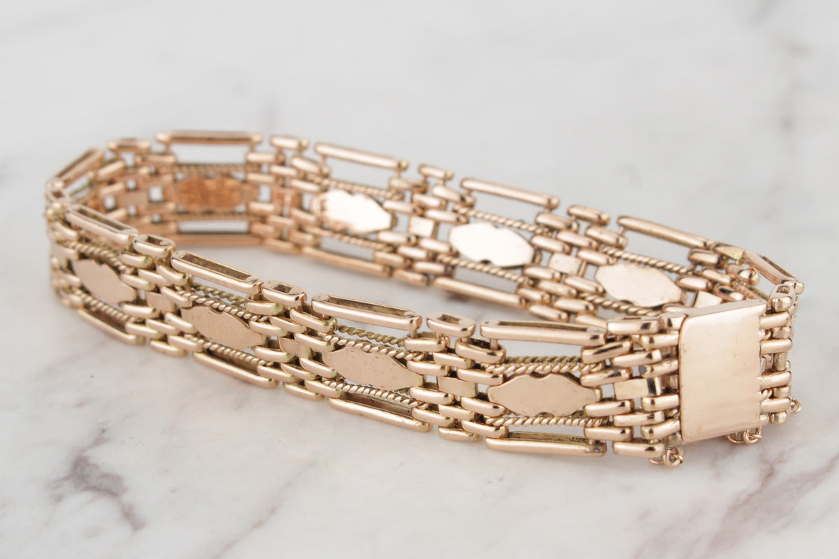 VINTAGE c1930 GATE LINK BRACELET ON 14ct YELLOW GOLD