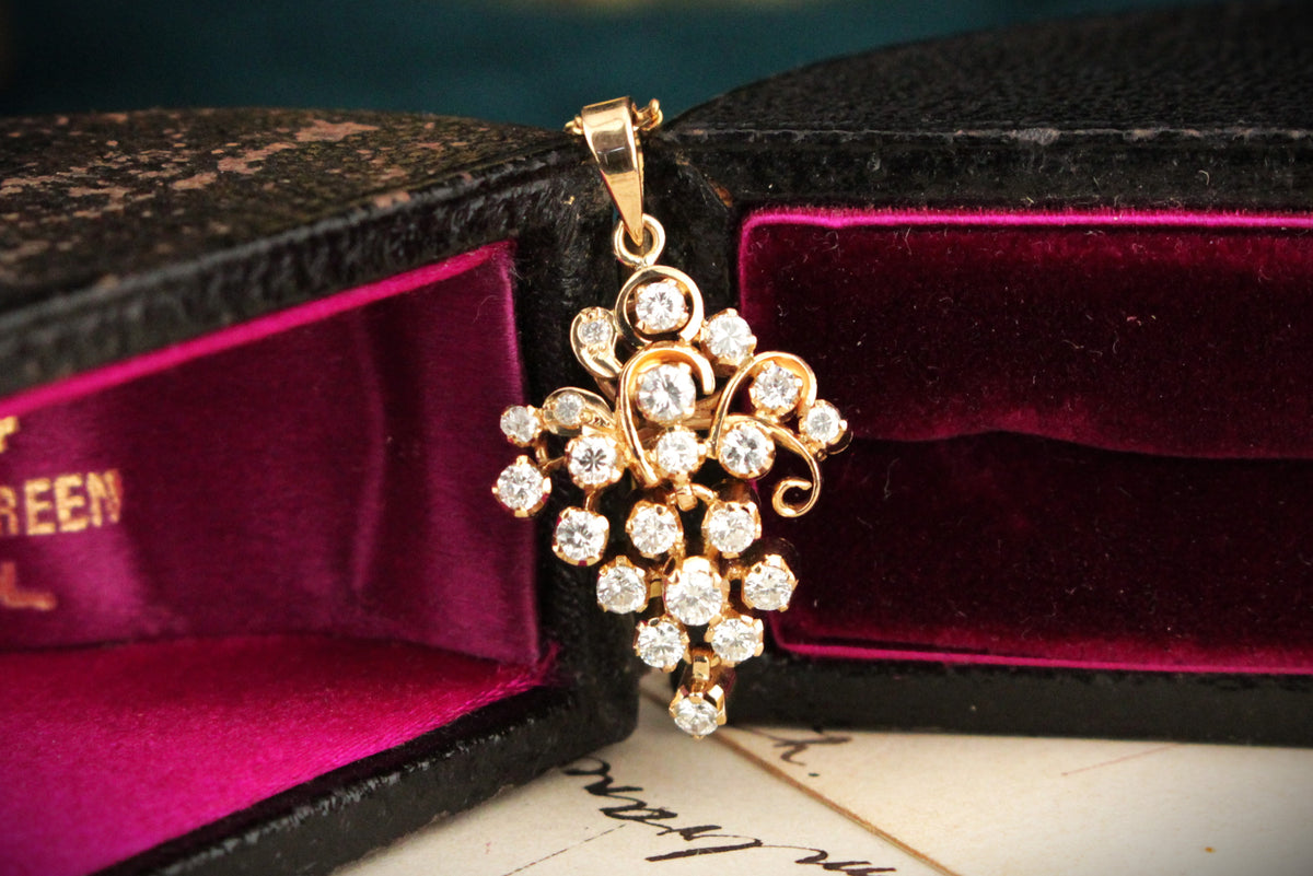 VINTAGE c1940-50 DIAMOND PENDANT 14ct YELLOW GOLD