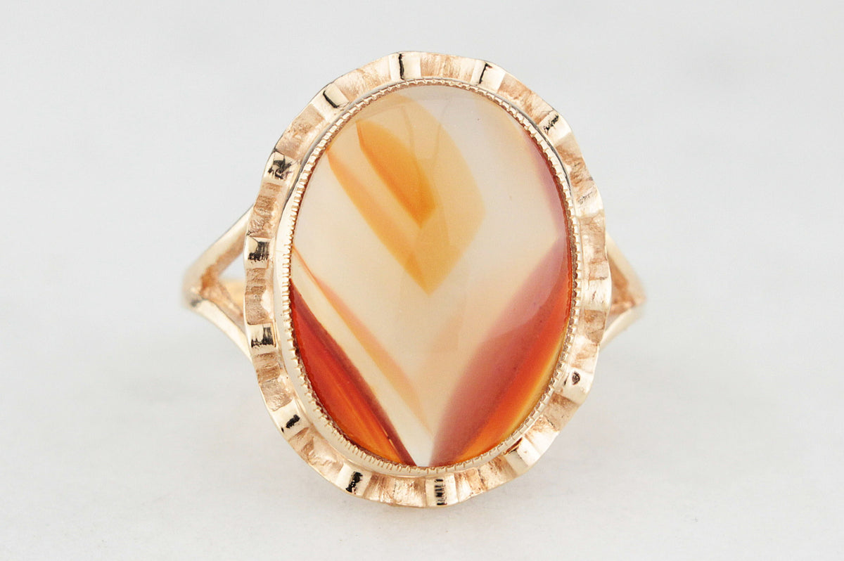 1970’S BANDED AGATE RING 9ct GOLD