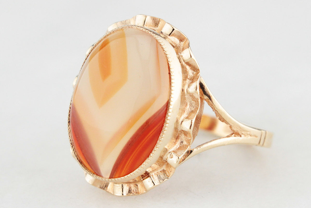1970’S BANDED AGATE RING 9ct GOLD