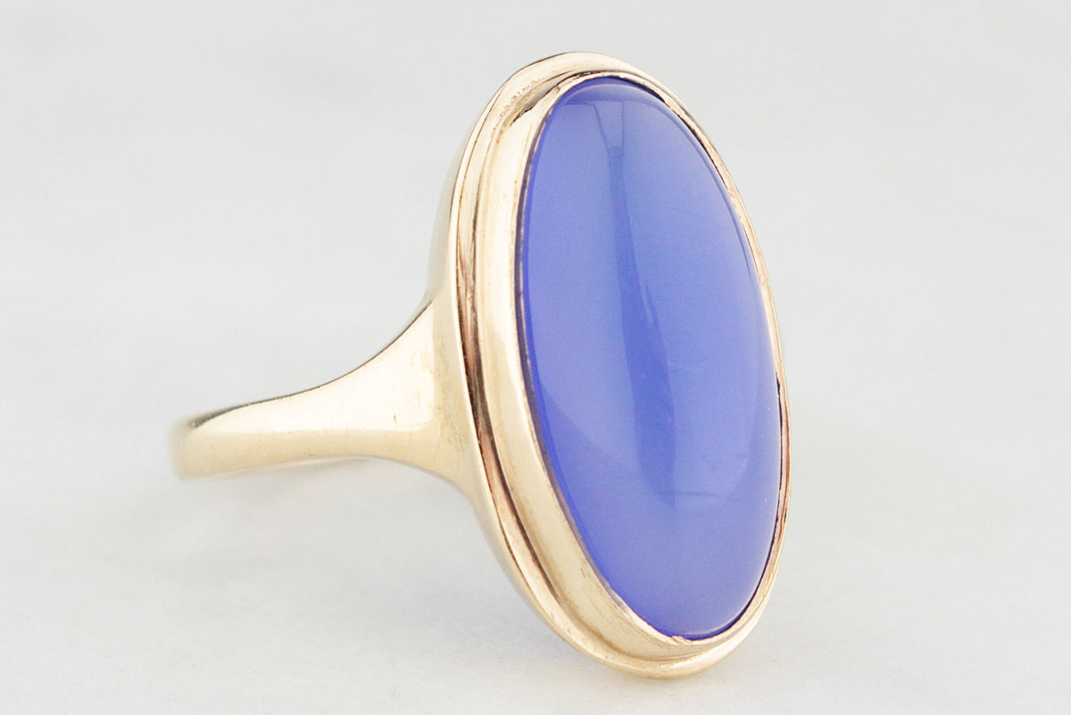 1970’S LAVENDER CHALCEDONY RING 9ct GOLD