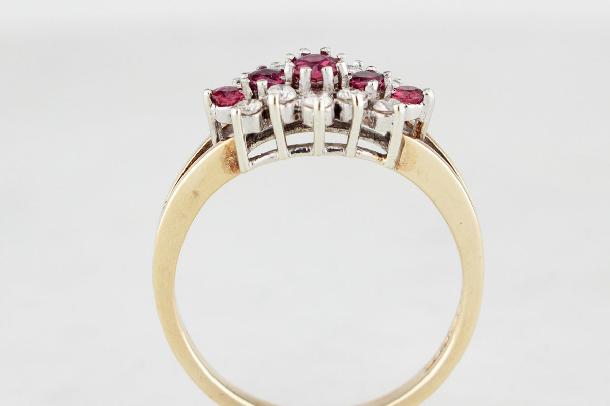 RETRO PIGEON BLOOD RUBY &amp; DIAMOND RING 9ct GOLD