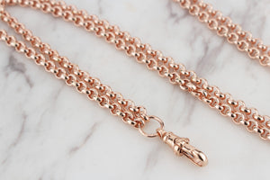 ANTIQUE VICTORIAN c1890 MUFF CHAIN ON 9ct ROSE GOLD