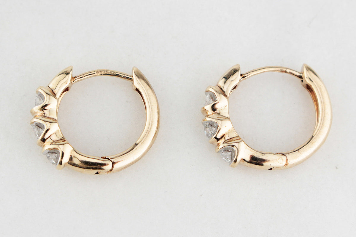 RETRO 1980’S DIAMOND HOOP EARRINGS 9ct GOLD