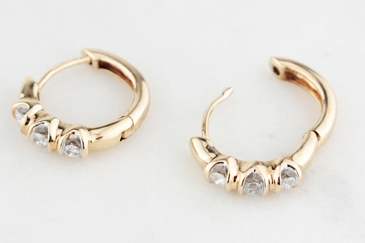 RETRO 1980’S DIAMOND HOOP EARRINGS 9ct GOLD