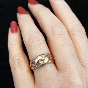 ANTIQUE AUSTRALIAN c1900 SPINEL DOUBLE SNAKE RING 9ct GOLD