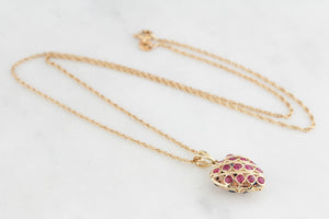 VINTAGE DOUBLE-SIDED SAPPHIRE & RUBY HEART PENDANT & CHAIN 9ct GOLD