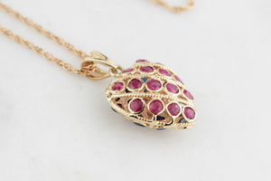 VINTAGE DOUBLE-SIDED SAPPHIRE & RUBY HEART PENDANT & CHAIN 9ct GOLD