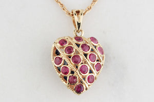 VINTAGE DOUBLE-SIDED SAPPHIRE & RUBY HEART PENDANT & CHAIN 9ct GOLD