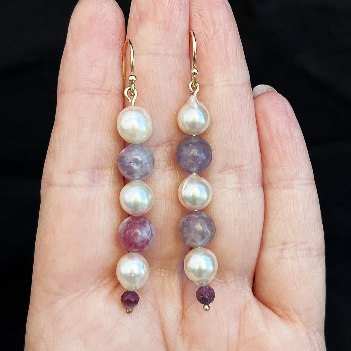 PEARL, TOURMALINE &amp; GARNET EARRINGS 9ct GOLD