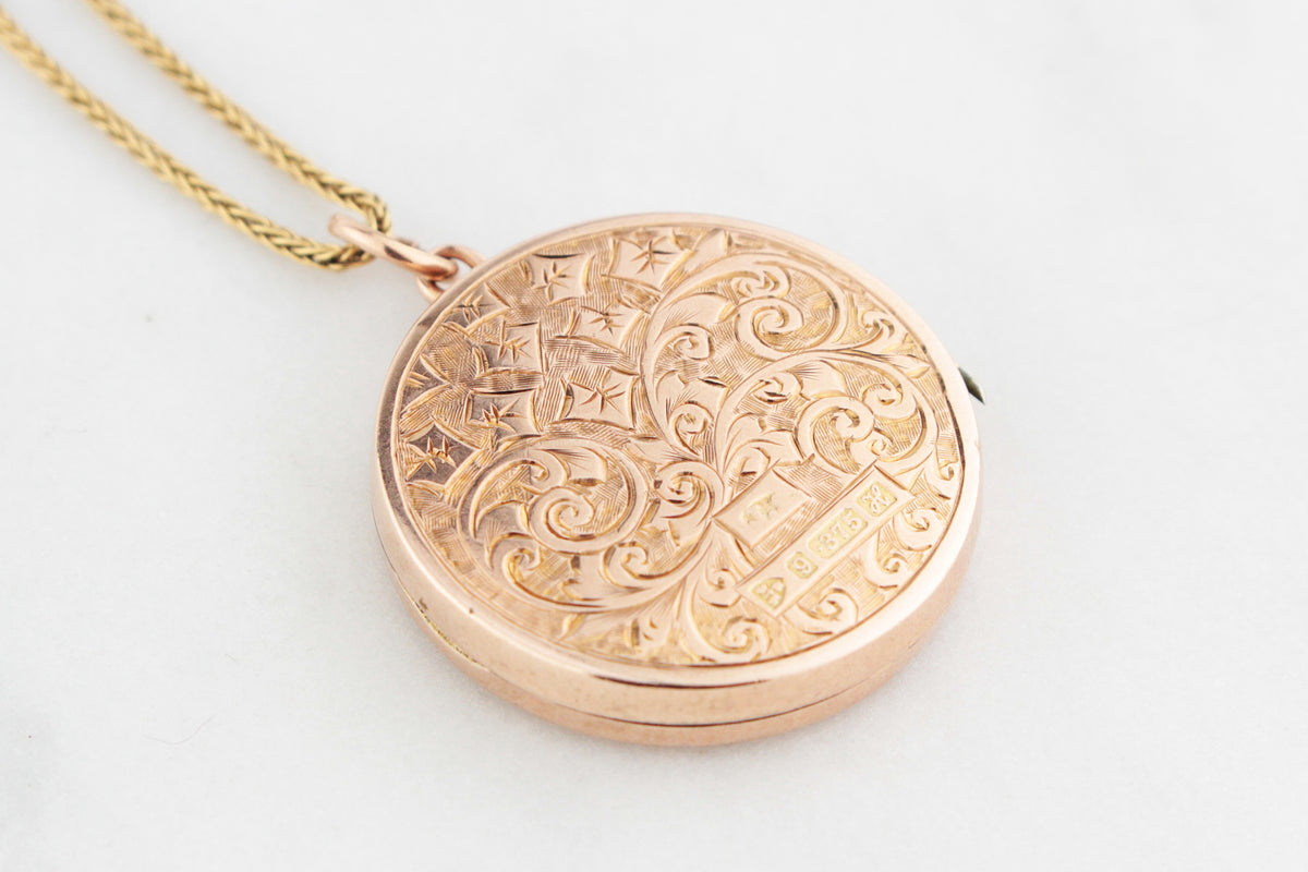 ANTIQUE EDWARDIAN 1908 ENGRAVED LOCKET 9ct GOLD
