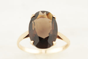 RETRO MID CENTURY 1972 SMOKY QUARTZ COCKTAIL RING 9ct GOLD