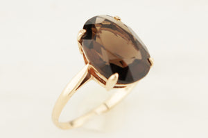 RETRO MID CENTURY 1972 SMOKY QUARTZ COCKTAIL RING 9ct GOLD