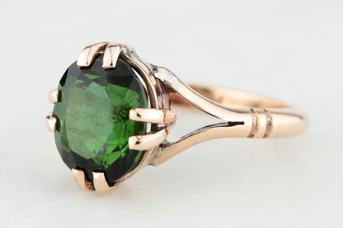 ANTIQUE EDWARDIAN 3.30ct GREEN TOURMALINE RING 9ct GOLD