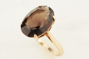 RETRO MID CENTURY 1972 SMOKY QUARTZ COCKTAIL RING 9ct GOLD