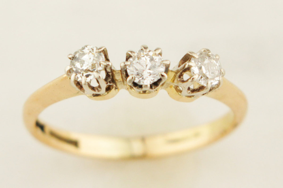 ANTIQUE EDWARDIAN c1910 DIAMOND TRILOGY RING 18ct GOLD & PLATINUM