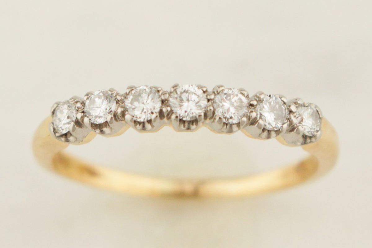 ANTIQUE EDWARDIAN c1915 SEVEN STONE DIAMOND HALF HOOP 18ct GOLD &amp; PALLADIUM