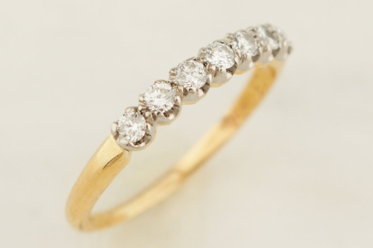 ANTIQUE EDWARDIAN c1915 SEVEN STONE DIAMOND HALF HOOP 18ct GOLD &amp; PALLADIUM