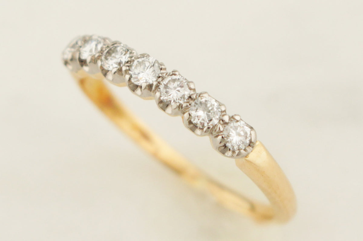 ANTIQUE EDWARDIAN c1915 SEVEN STONE DIAMOND HALF HOOP 18ct GOLD &amp; PALLADIUM