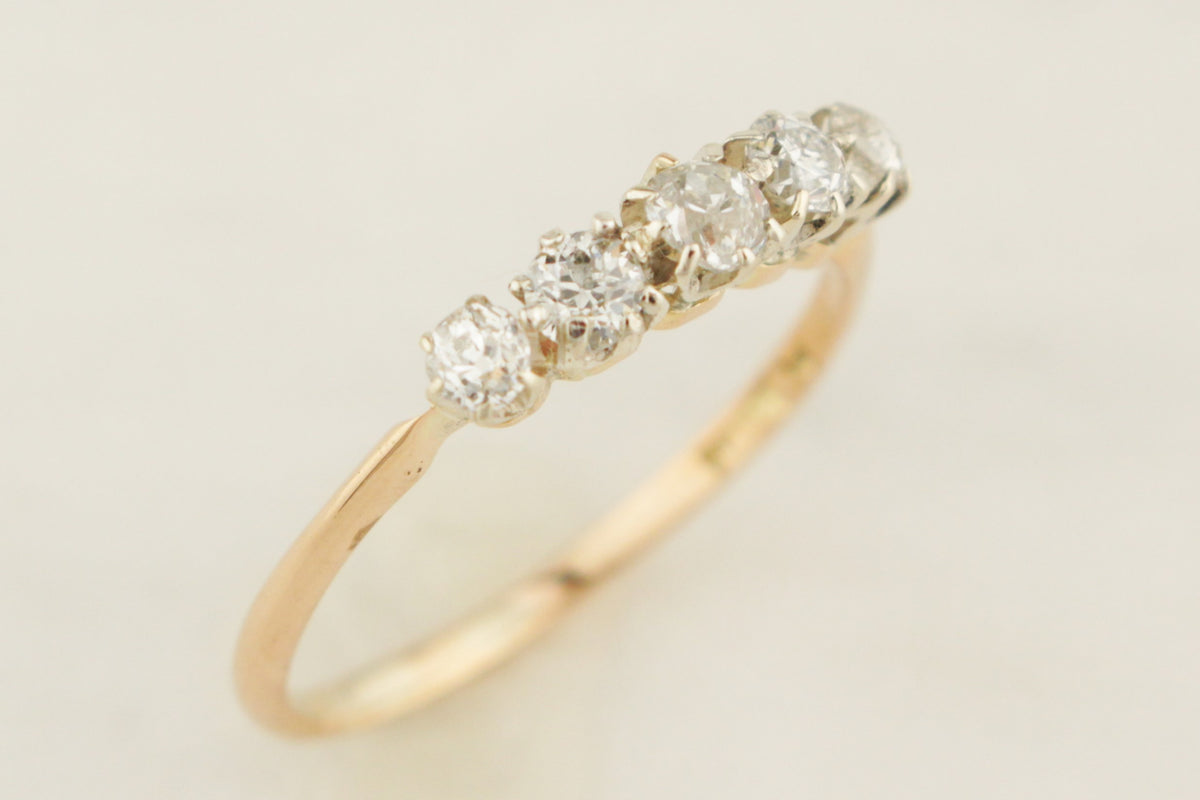 ANTIQUE EDWARDIAN c1910 FIVE STONE DIAMOND HALF HOOP 18ct GOLD & PLATINUM