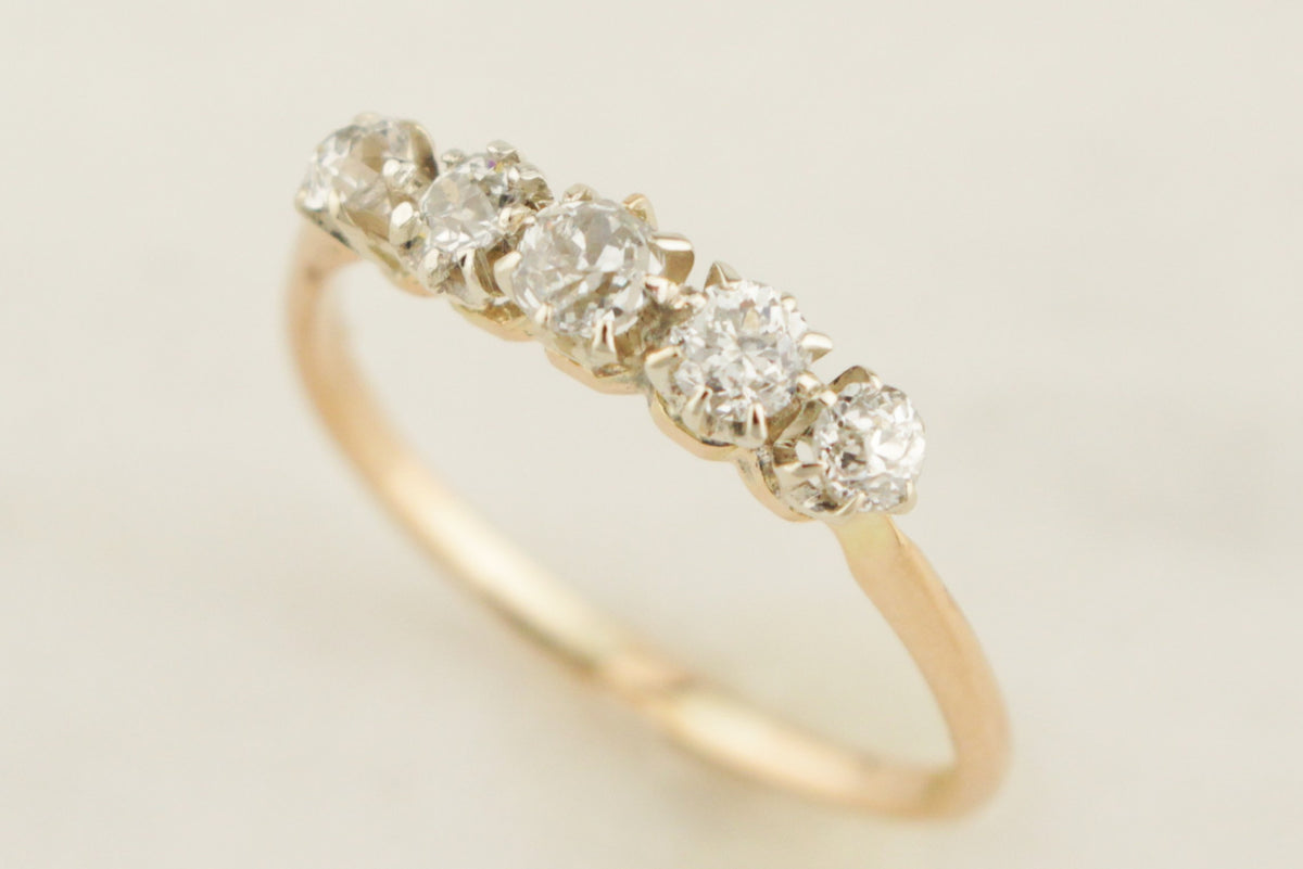 ANTIQUE EDWARDIAN c1910 FIVE STONE DIAMOND HALF HOOP 18ct GOLD & PLATINUM