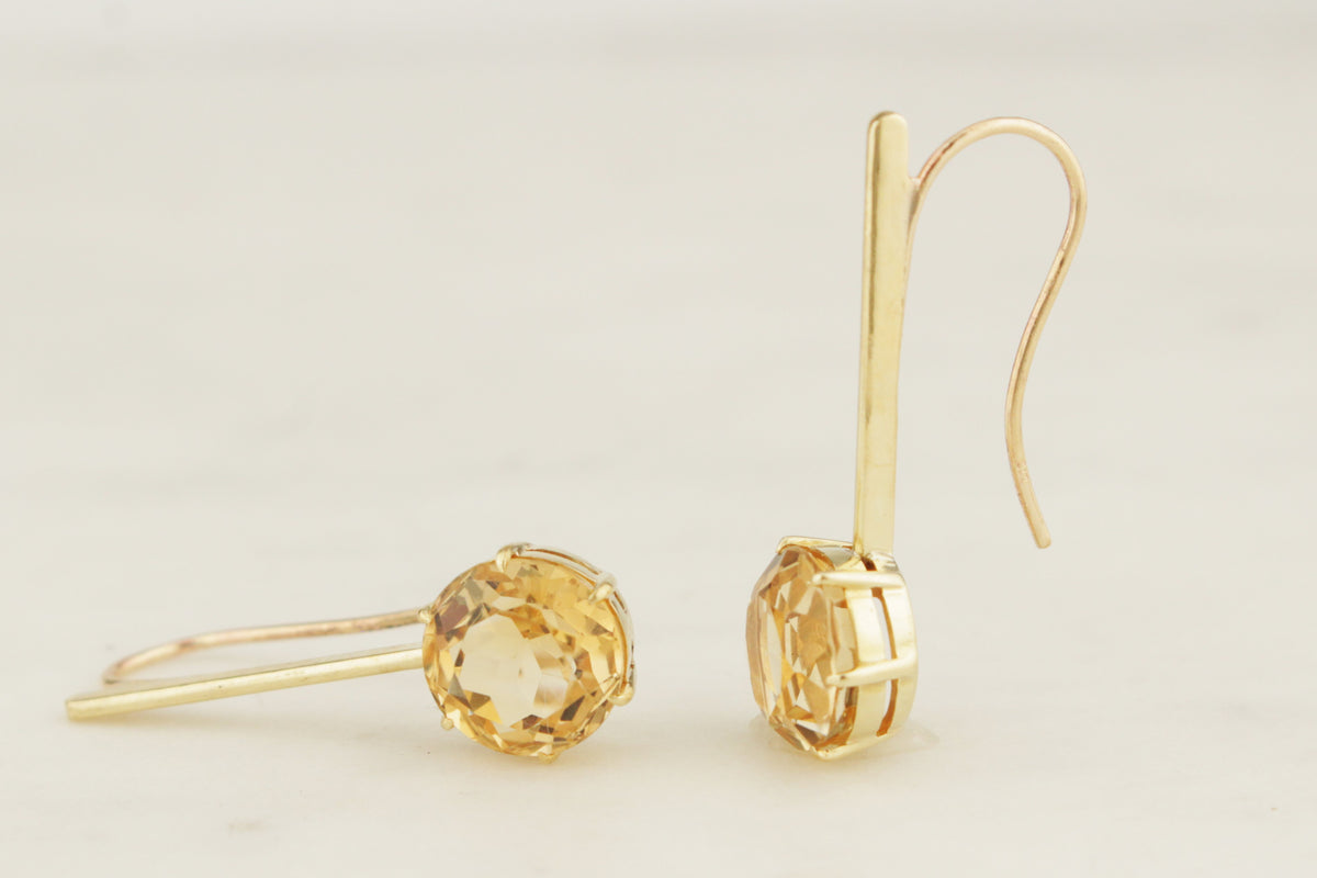 ANTIQUE EDWARDIAN c1900 CITRINE DROP EARRINGS 9ct GOLD