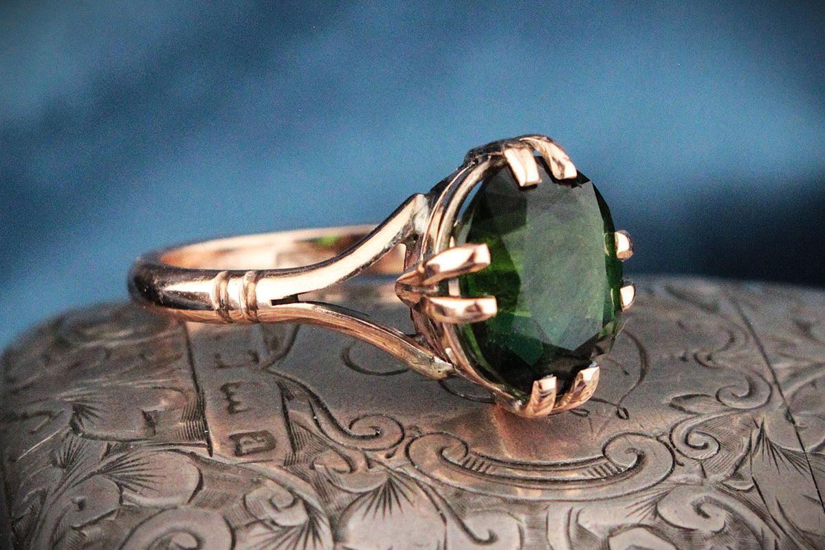 ANTIQUE EDWARDIAN 3.30ct GREEN TOURMALINE RING 9ct GOLD