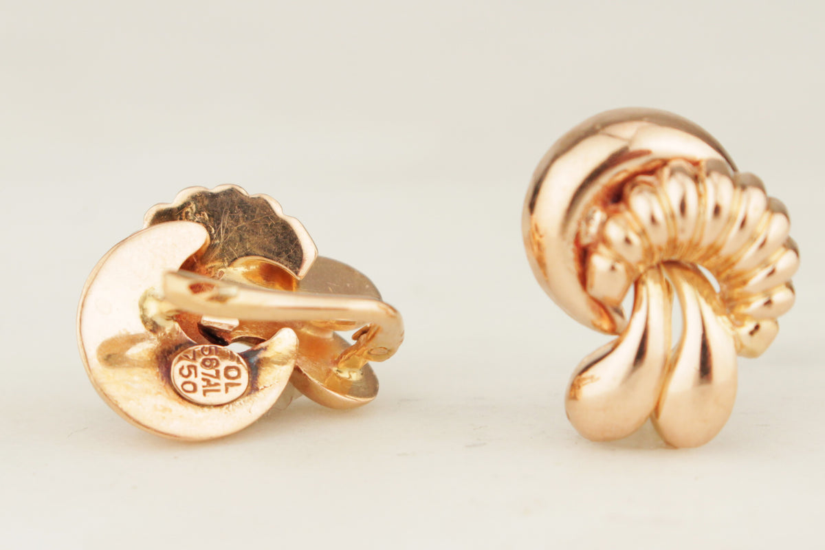 VINTAGE c1940 18ct ROSE KNOT EARRINGS
