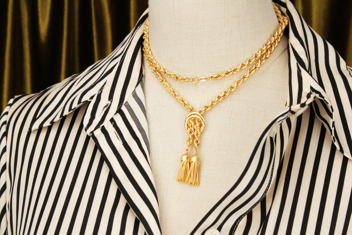 VINTAGE ESTATE 35.65g 18ct GOLD LONG ROPE TWIST &amp; TASSEL NECKLACE