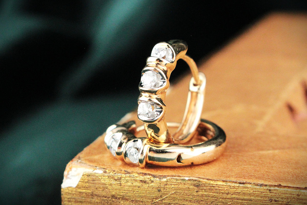 RETRO 1980’S DIAMOND HOOP EARRINGS 9ct GOLD