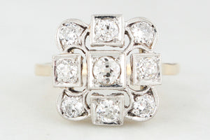 ANTIQUE ART DECO c1920 1ct DIAMOND CLUSTER RING 18ct GOLD & PLATINUM