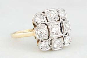 ANTIQUE ART DECO c1920 1ct DIAMOND CLUSTER RING 18ct GOLD & PLATINUM