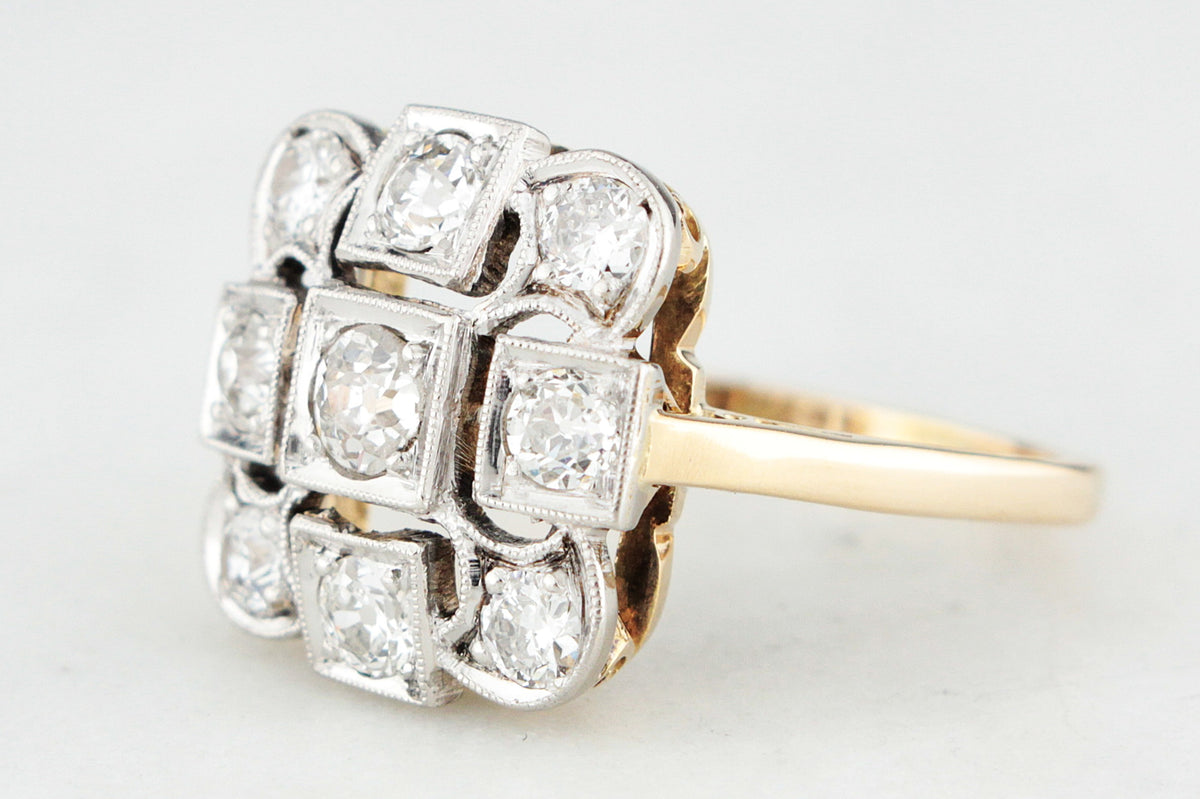 ANTIQUE ART DECO c1920 1ct DIAMOND CLUSTER RING 18ct GOLD &amp; PLATINUM
