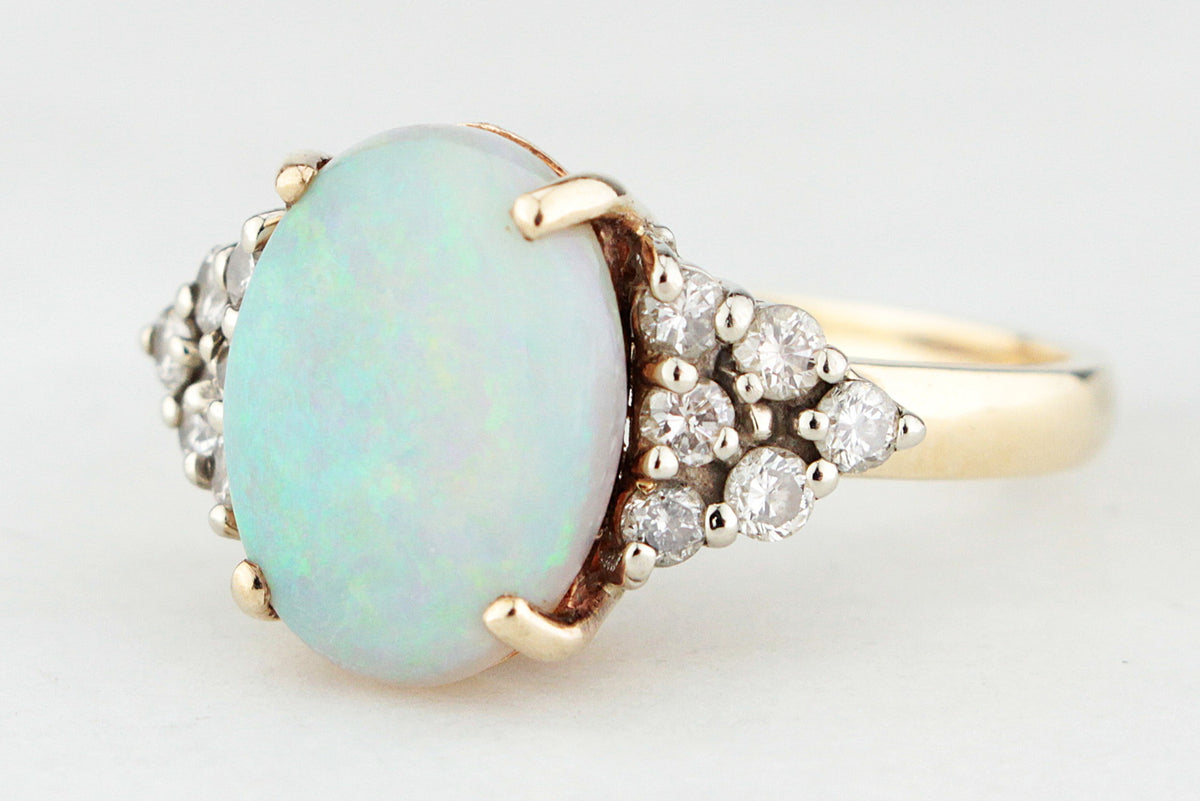 RETRO c1980s SOLID OPAL &amp; DIAMOND STATEMENT RING 9ct GOLD