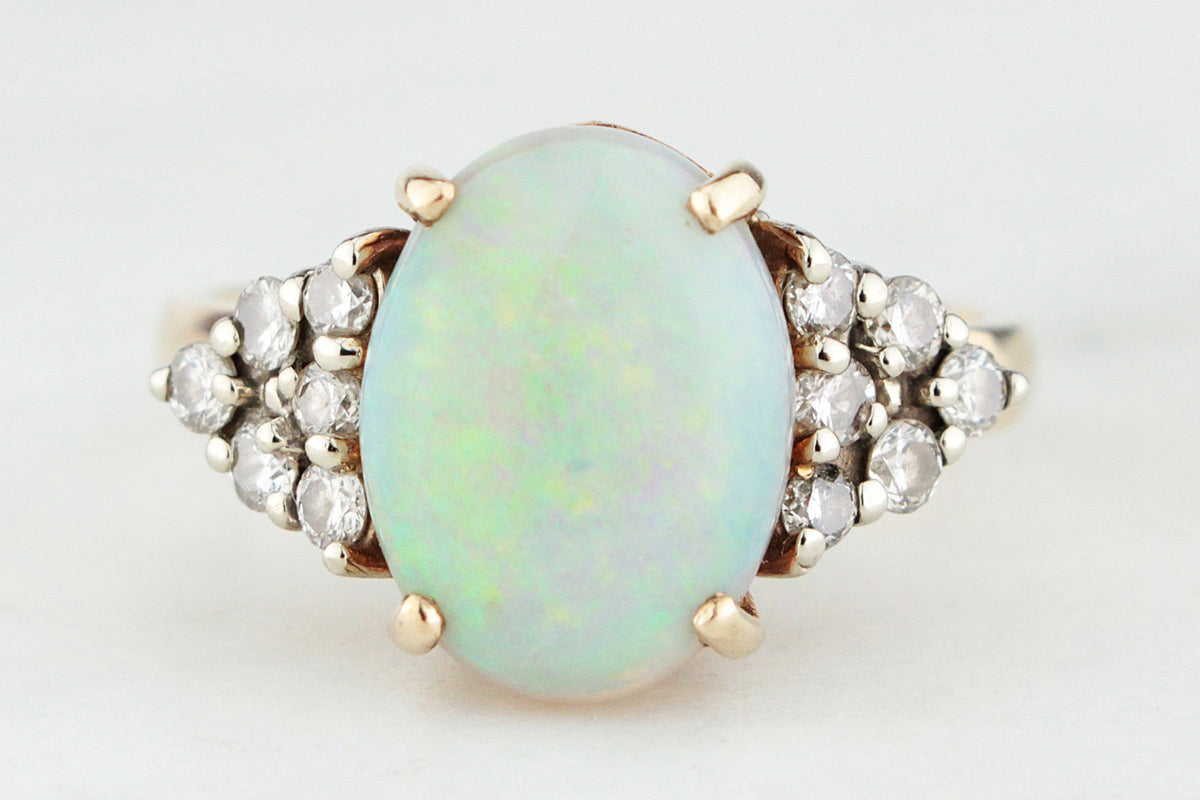 RETRO c1980s SOLID OPAL &amp; DIAMOND STATEMENT RING 9ct GOLD