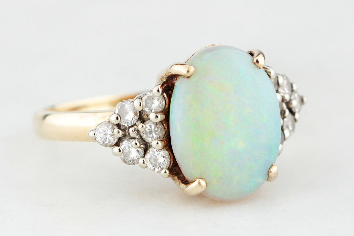 RETRO c1980s SOLID OPAL &amp; DIAMOND STATEMENT RING 9ct GOLD