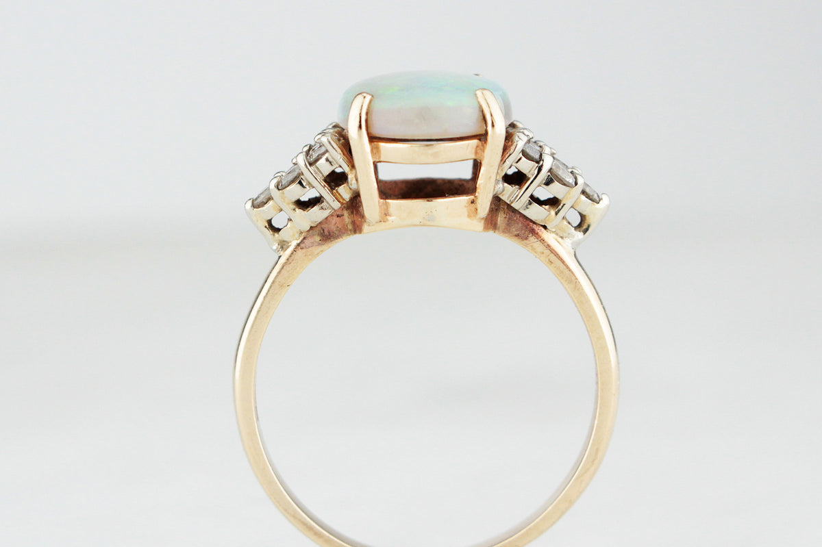 RETRO c1980s SOLID OPAL &amp; DIAMOND STATEMENT RING 9ct GOLD