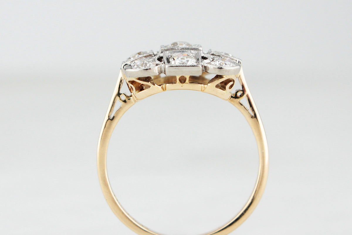 ANTIQUE ART DECO c1920 1ct DIAMOND CLUSTER RING 18ct GOLD &amp; PLATINUM