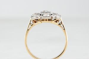 ANTIQUE ART DECO c1920 1ct DIAMOND CLUSTER RING 18ct GOLD & PLATINUM