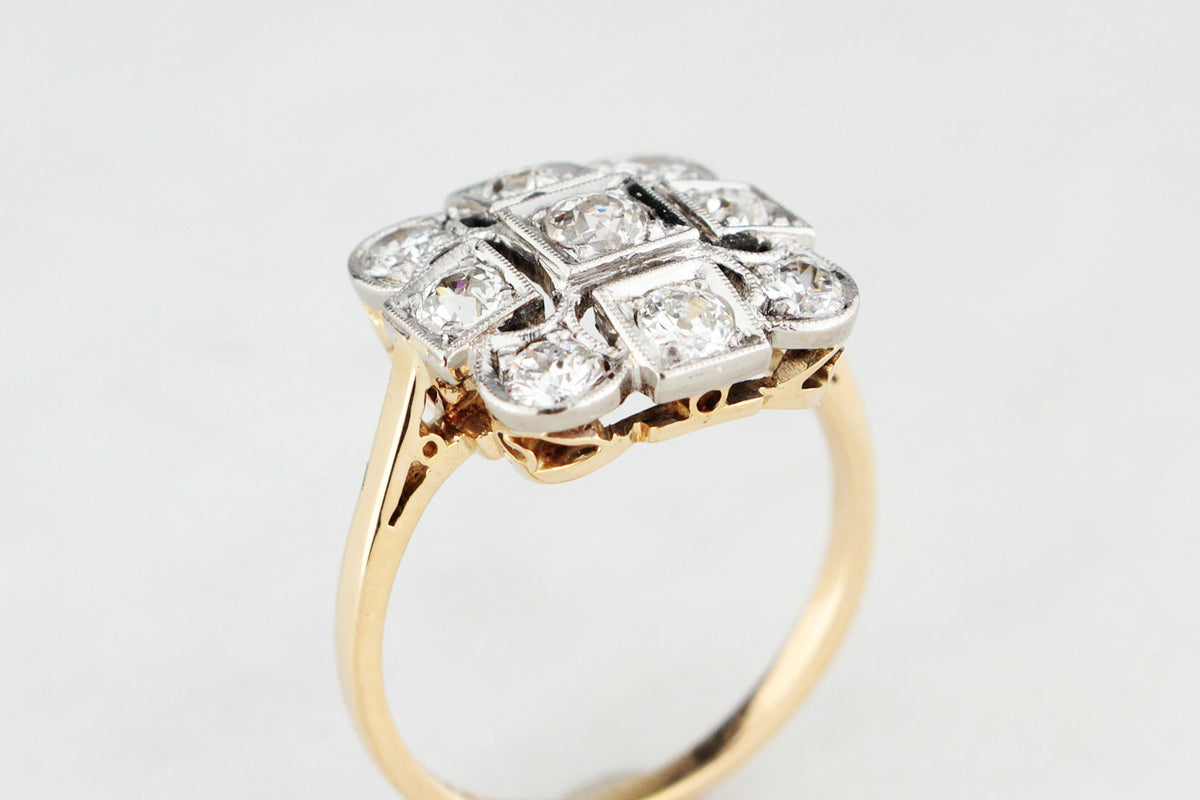 ANTIQUE ART DECO c1920 1ct DIAMOND CLUSTER RING 18ct GOLD &amp; PLATINUM