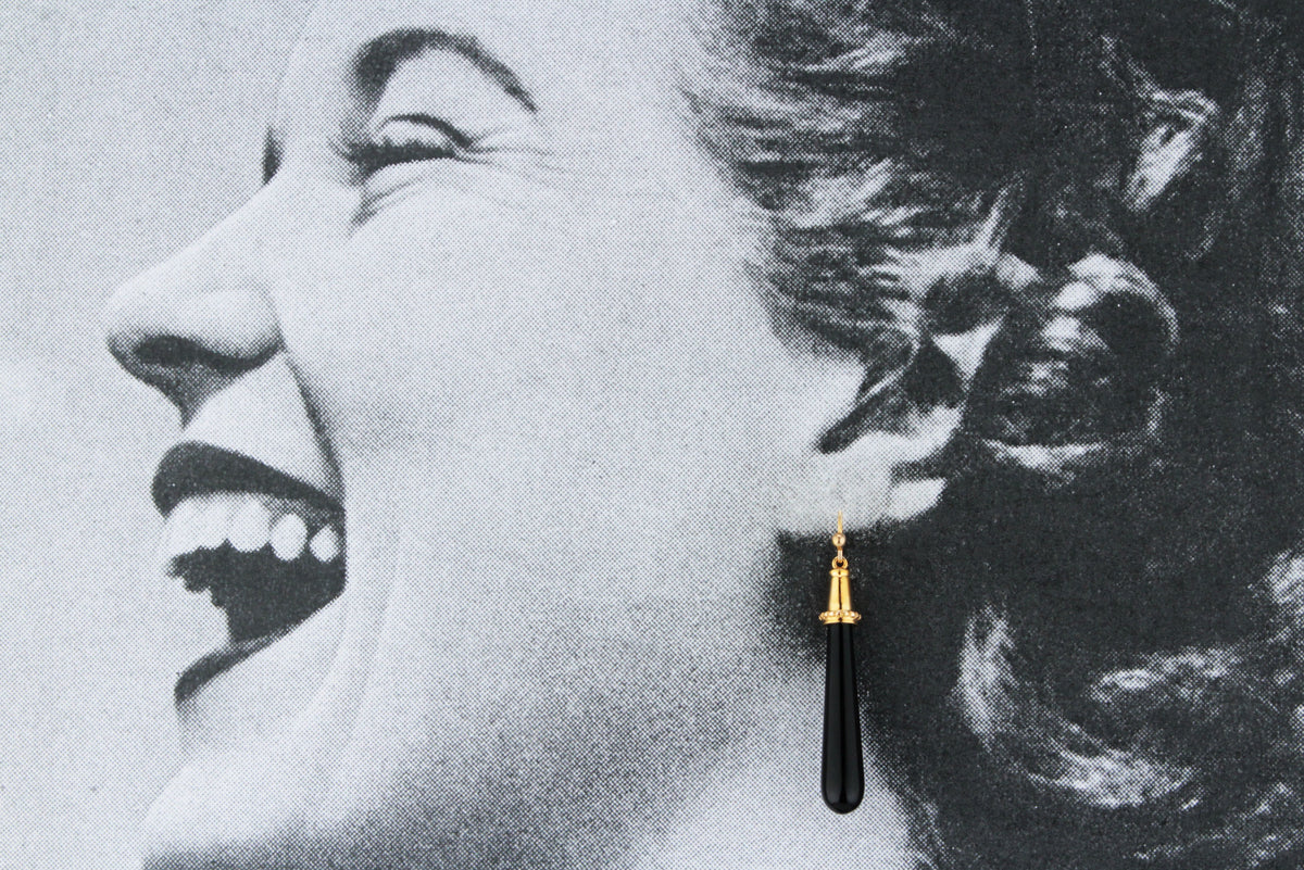 RETRO ONYX PENDELOQUE EARRINGS 9ct GOLD